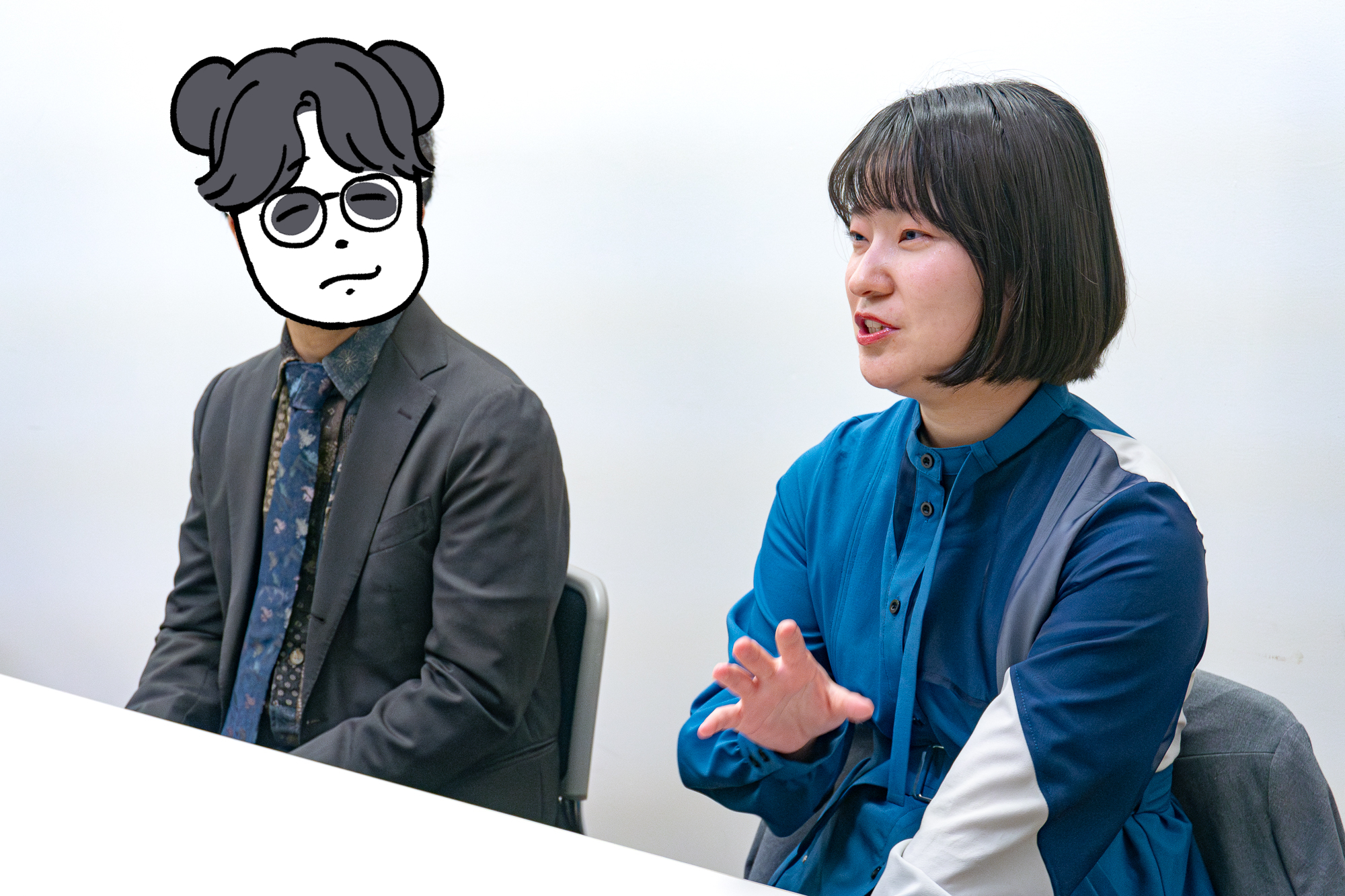 インタビュー中のパッチワークパンダ